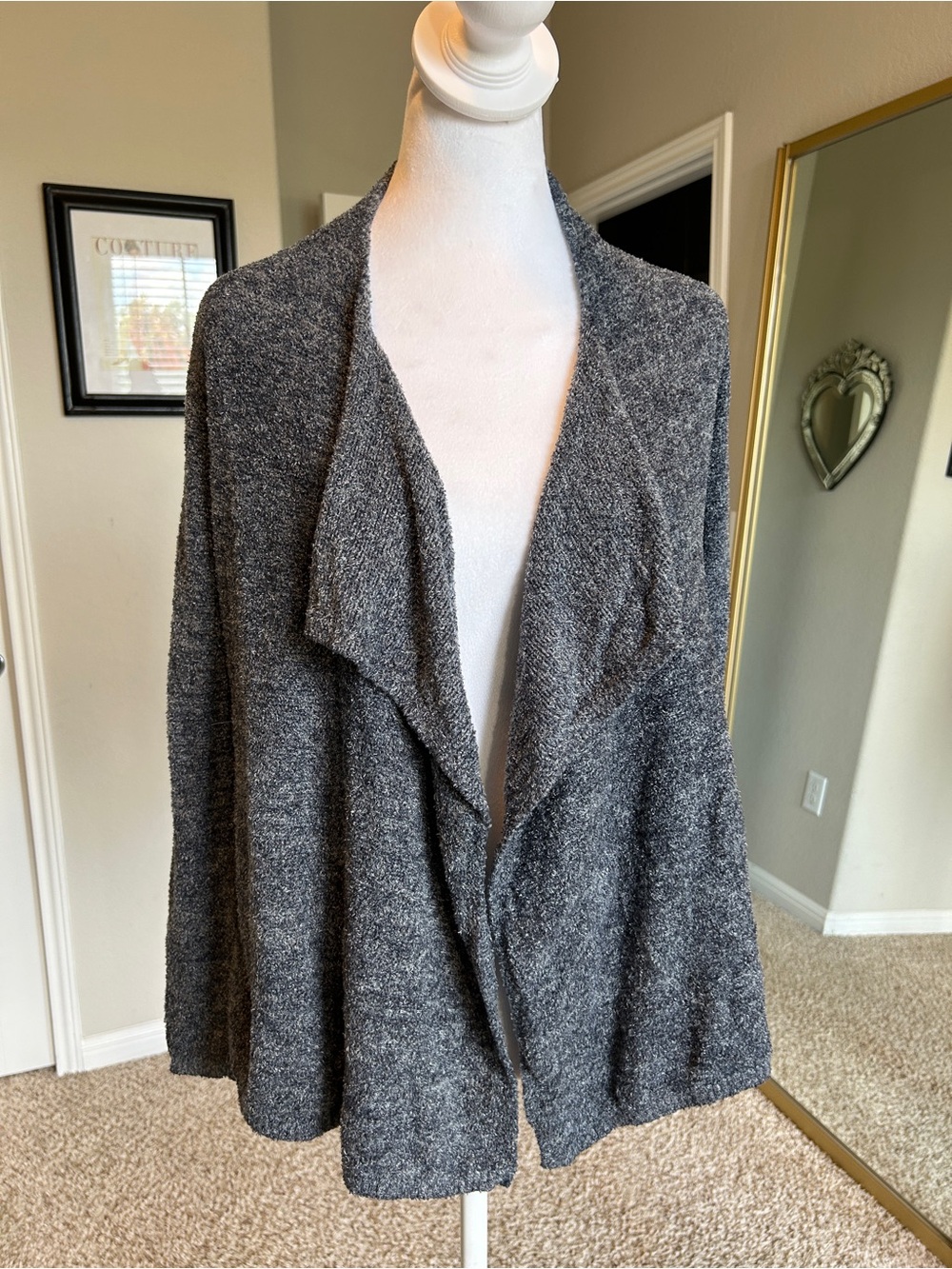 Barefoot Dreams Open Cardigan Charcoal Cozychic Lite Size Medium
